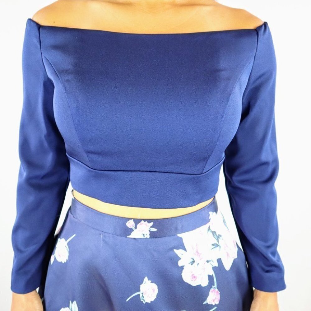 2 Cute Brand Navy Floral Two Piece Formal Gown $469 - Picture 6 of 15